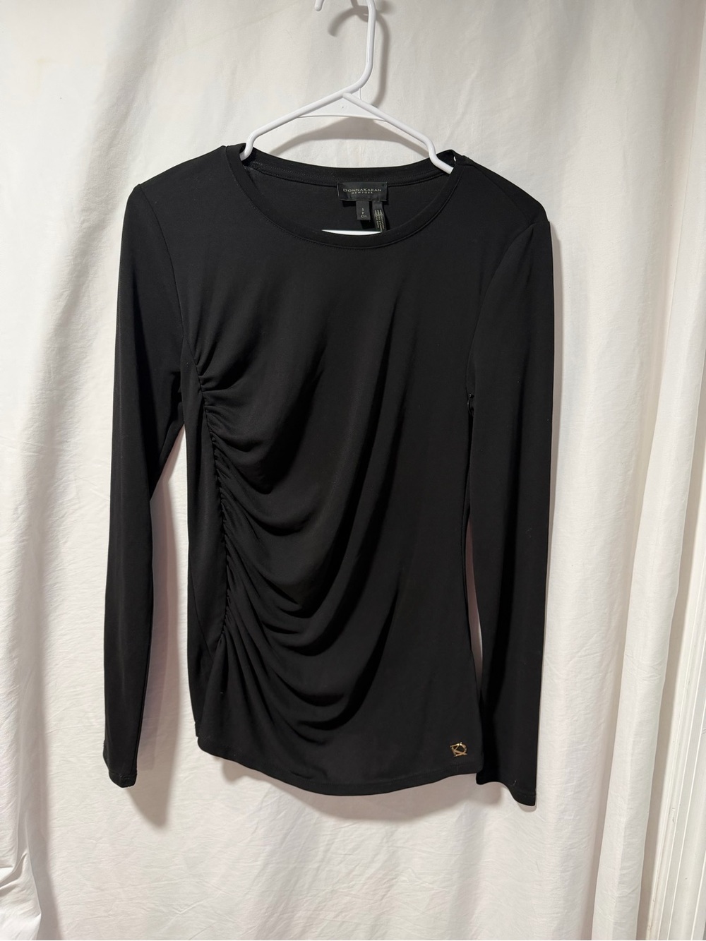 Donna Karan Black Long-Sleeve Ruched Side Top